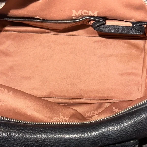 MCM Black Leather Studded Duffel with Silver Plaque - Picture 6 of 9